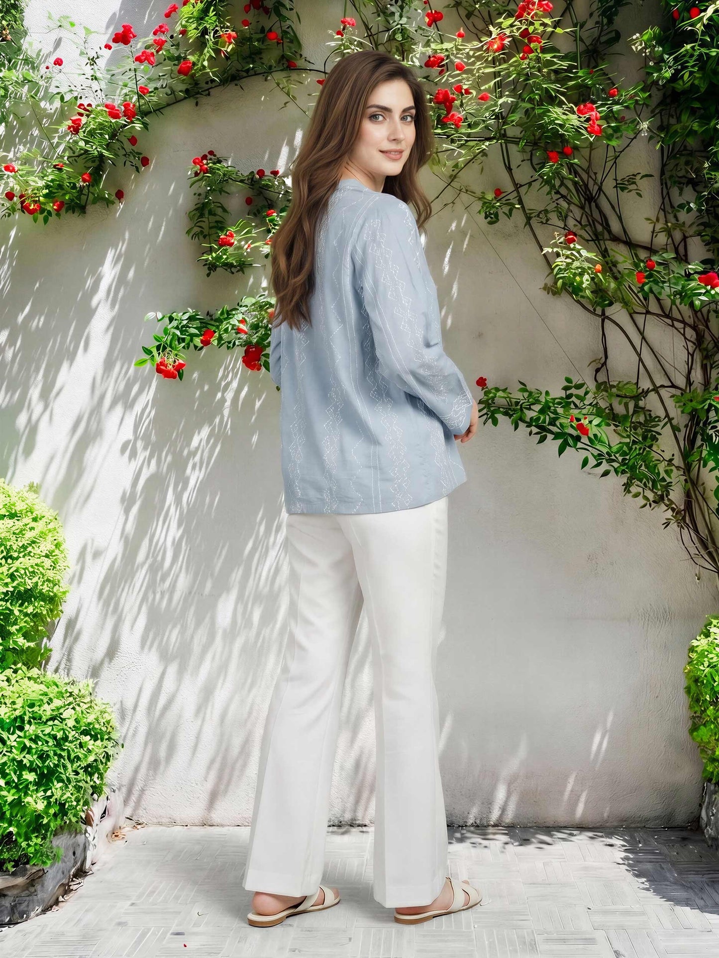 Denim Top- Embroidered