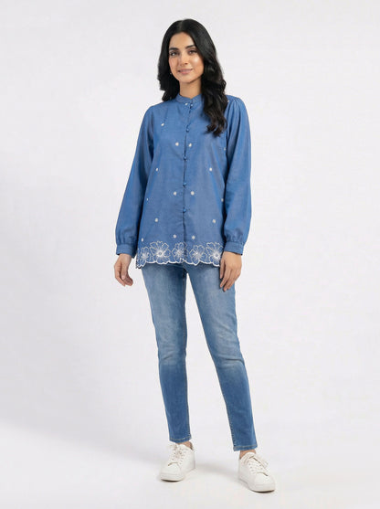 Denim Top- Embroidered