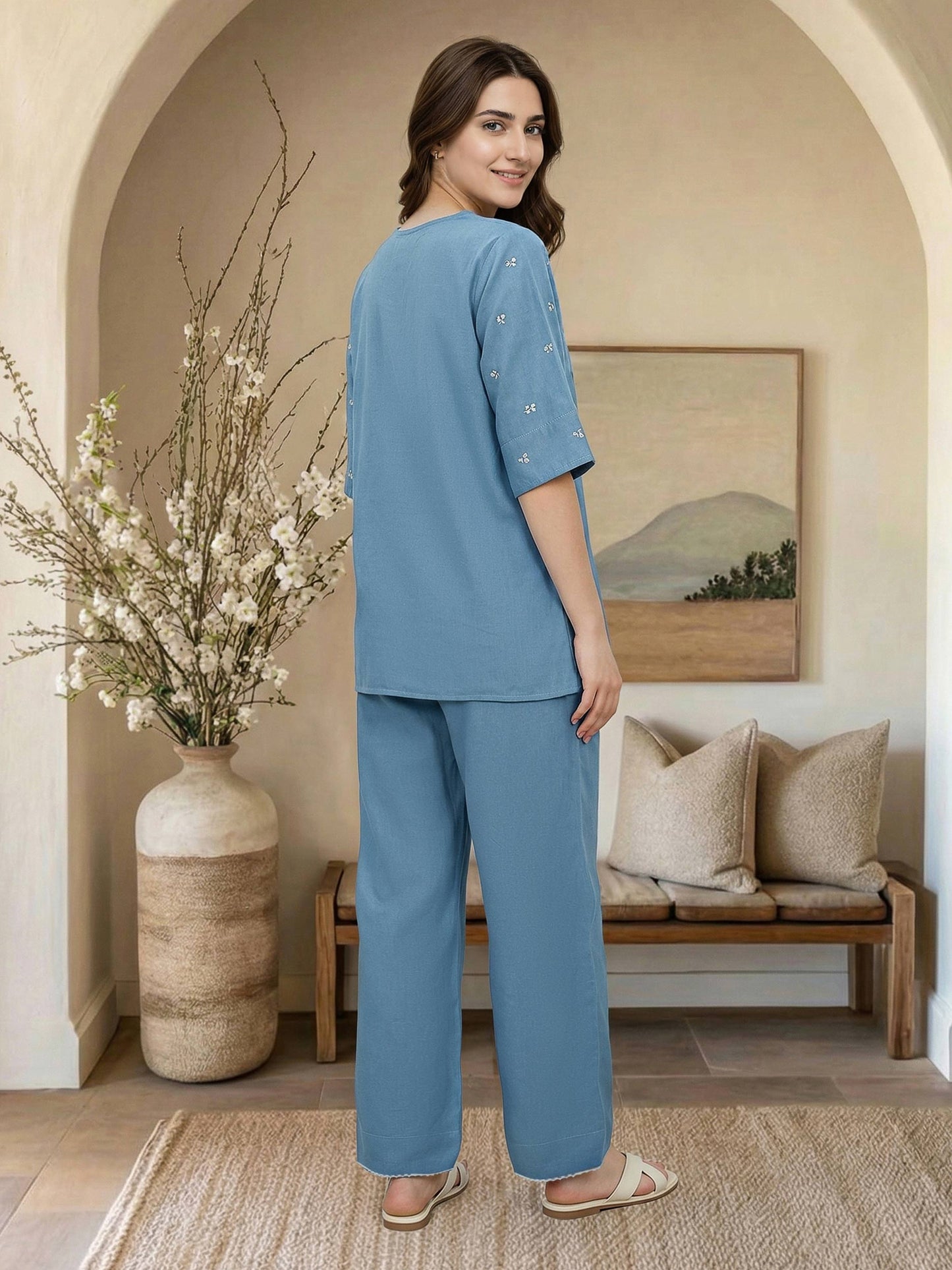 Denim Co-ord set- Embroidered