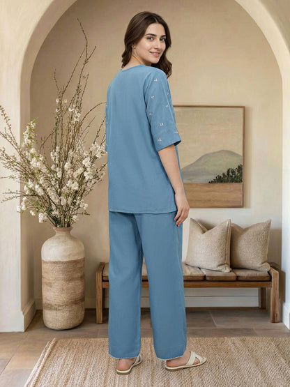 Denim Co-ord set- Embroidered