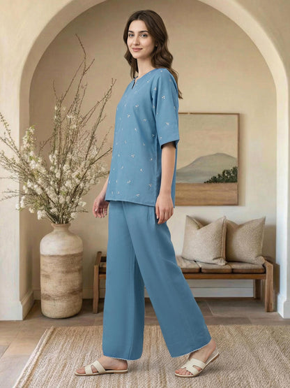 Denim Co-ord set- Embroidered