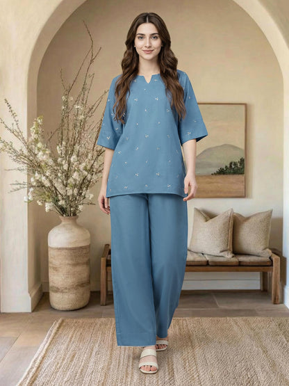 Denim Co-ord set- Embroidered