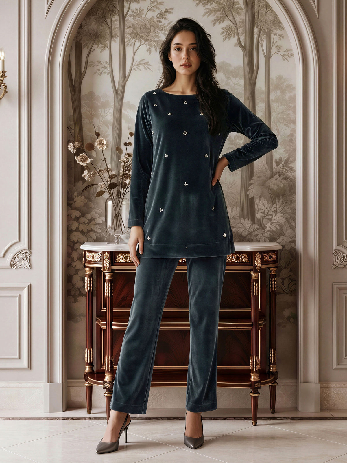 Velour Co-ord Set- Embellished
