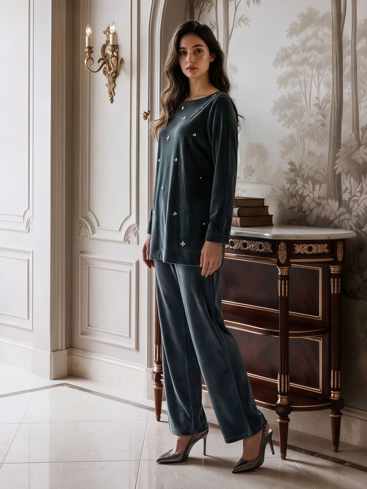 Velour Co-ord Set- Embellished
