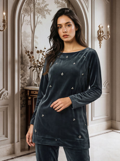 Velour Co-ord Set- Embellished