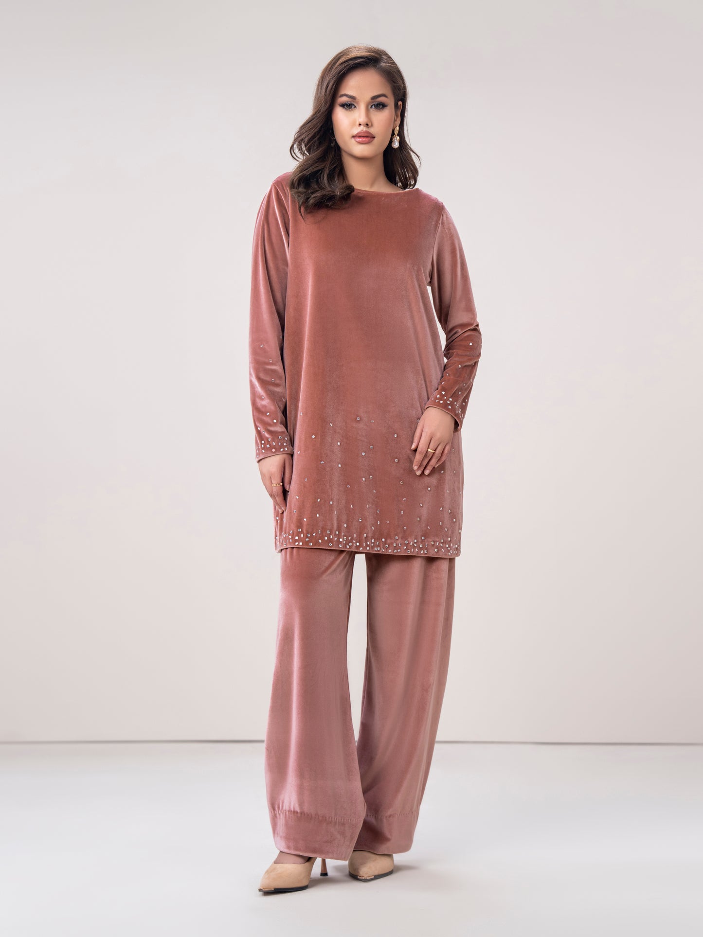 Velour Co-ord Set- Embroidered