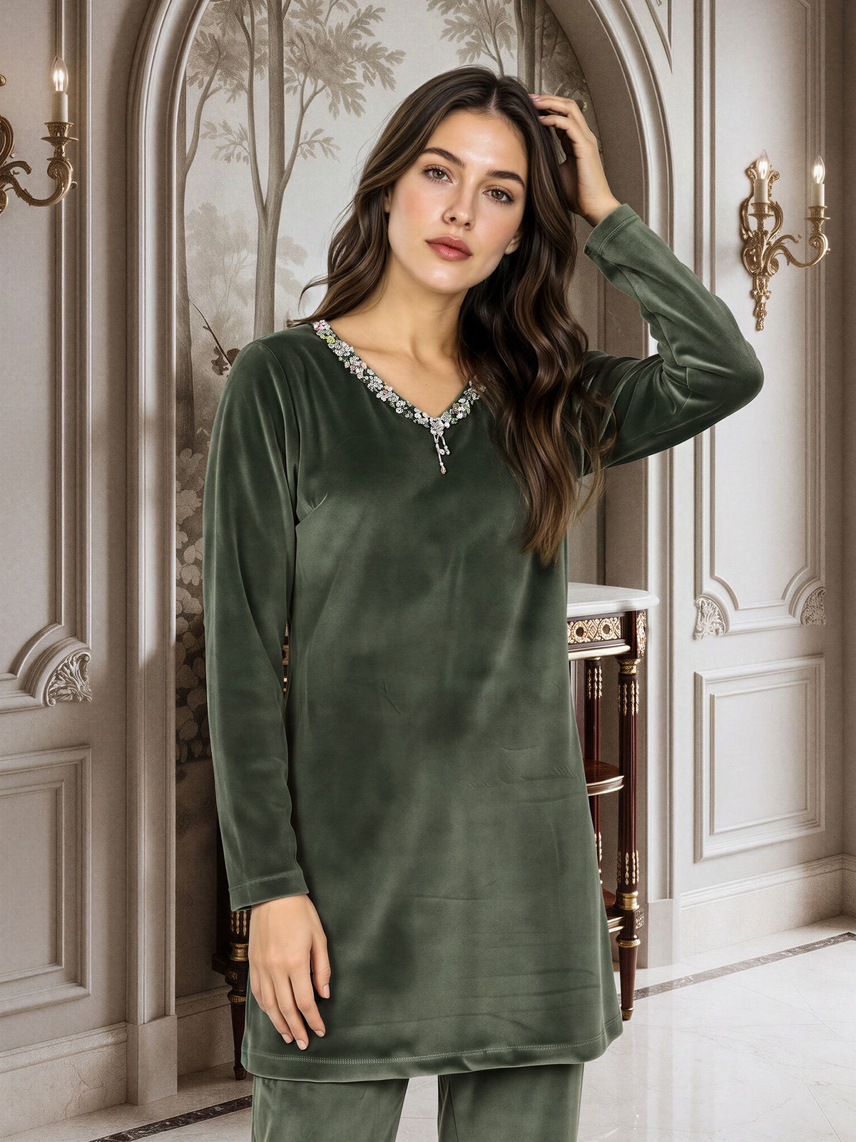 Velour Co-ord Set- Embellished