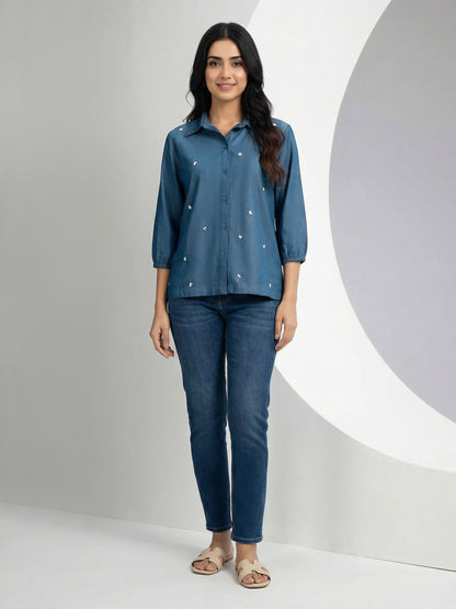 Chambray Top- Embellished