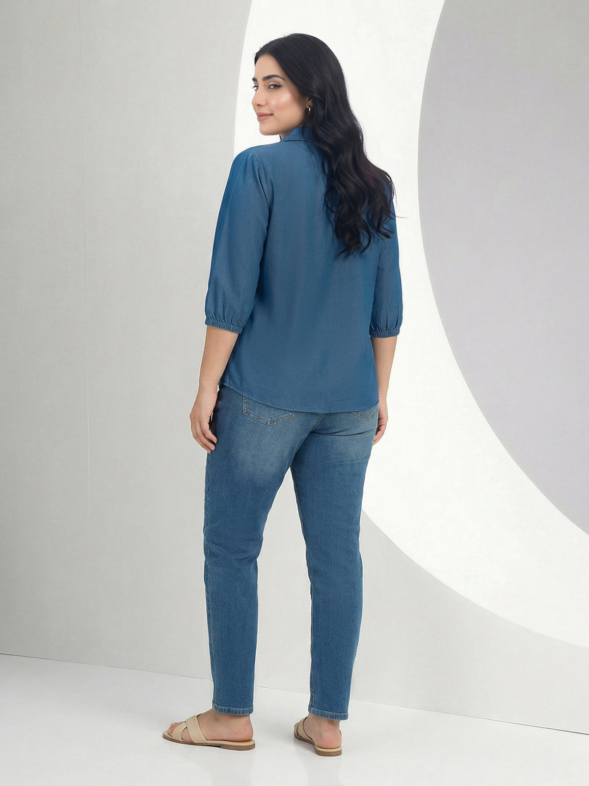 Chambray Top- Embellished