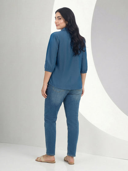 Chambray Top- Embellished