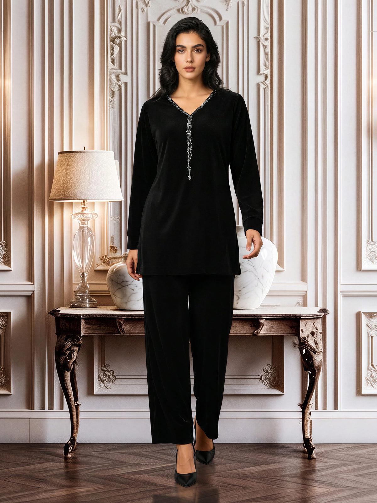 Velour Shimmer Co-ord- Embellished