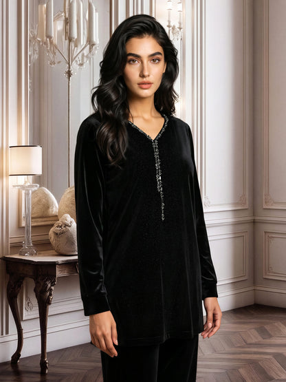 Velour Shimmer Co-ord- Embellished