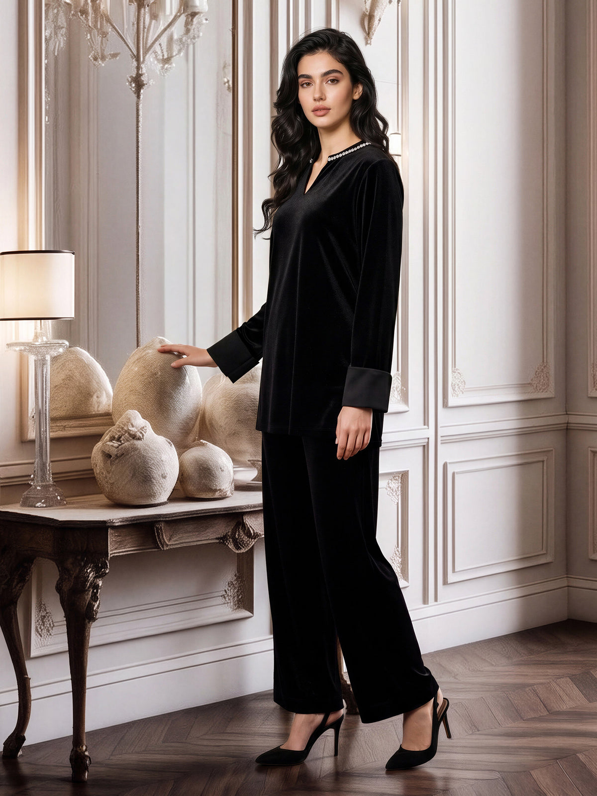 Velour Shimmer Co-ord- Embellished