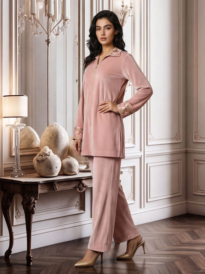 Velour Shimmer Co-ord Set- Embroidered