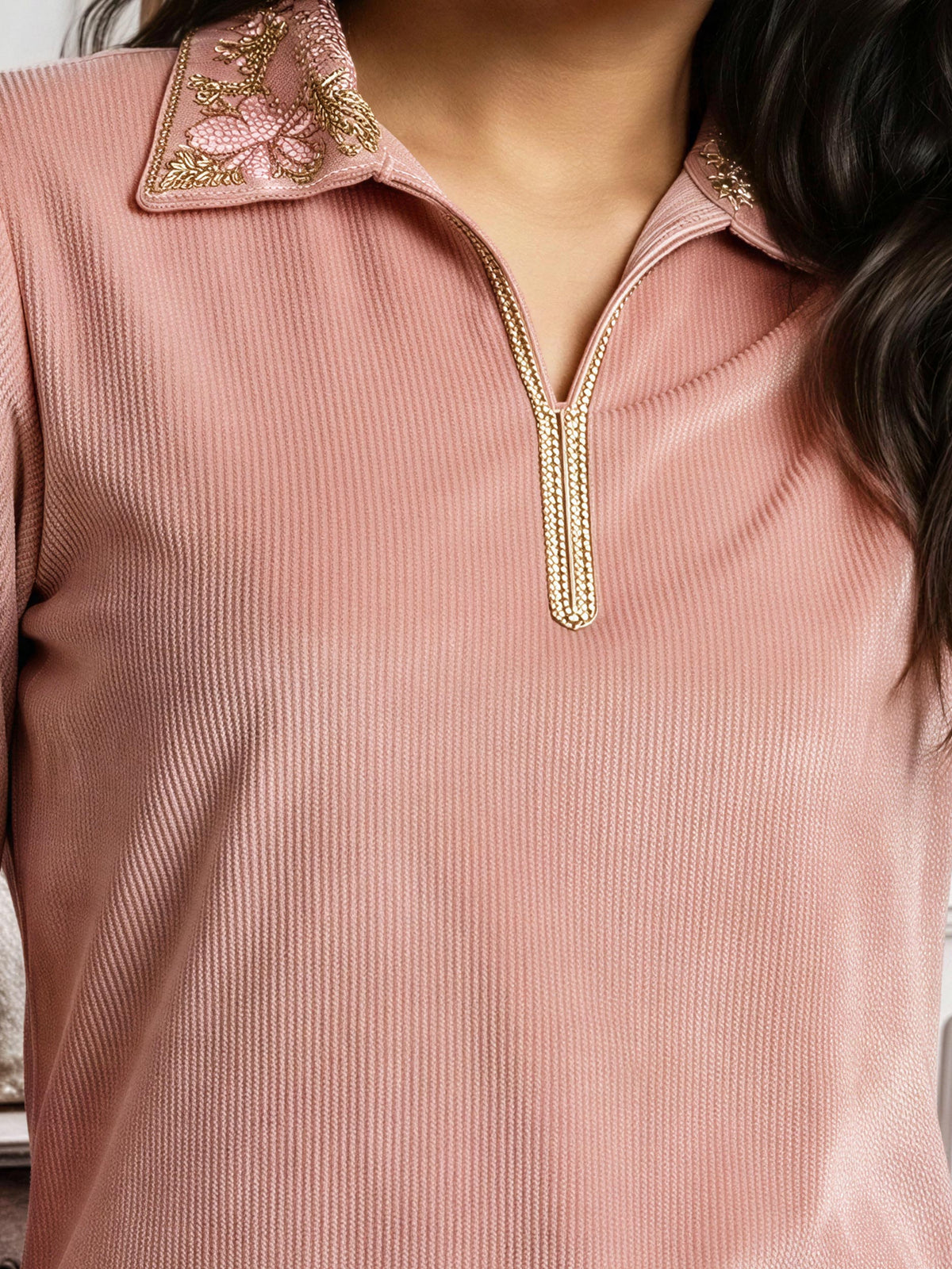 Velour Shimmer Co-ord Set- Embroidered