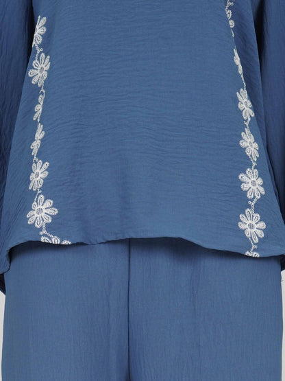 Textured Cotton Co-ord Set- Embroidered