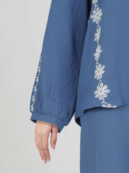 Textured Cotton Co-ord Set- Embroidered