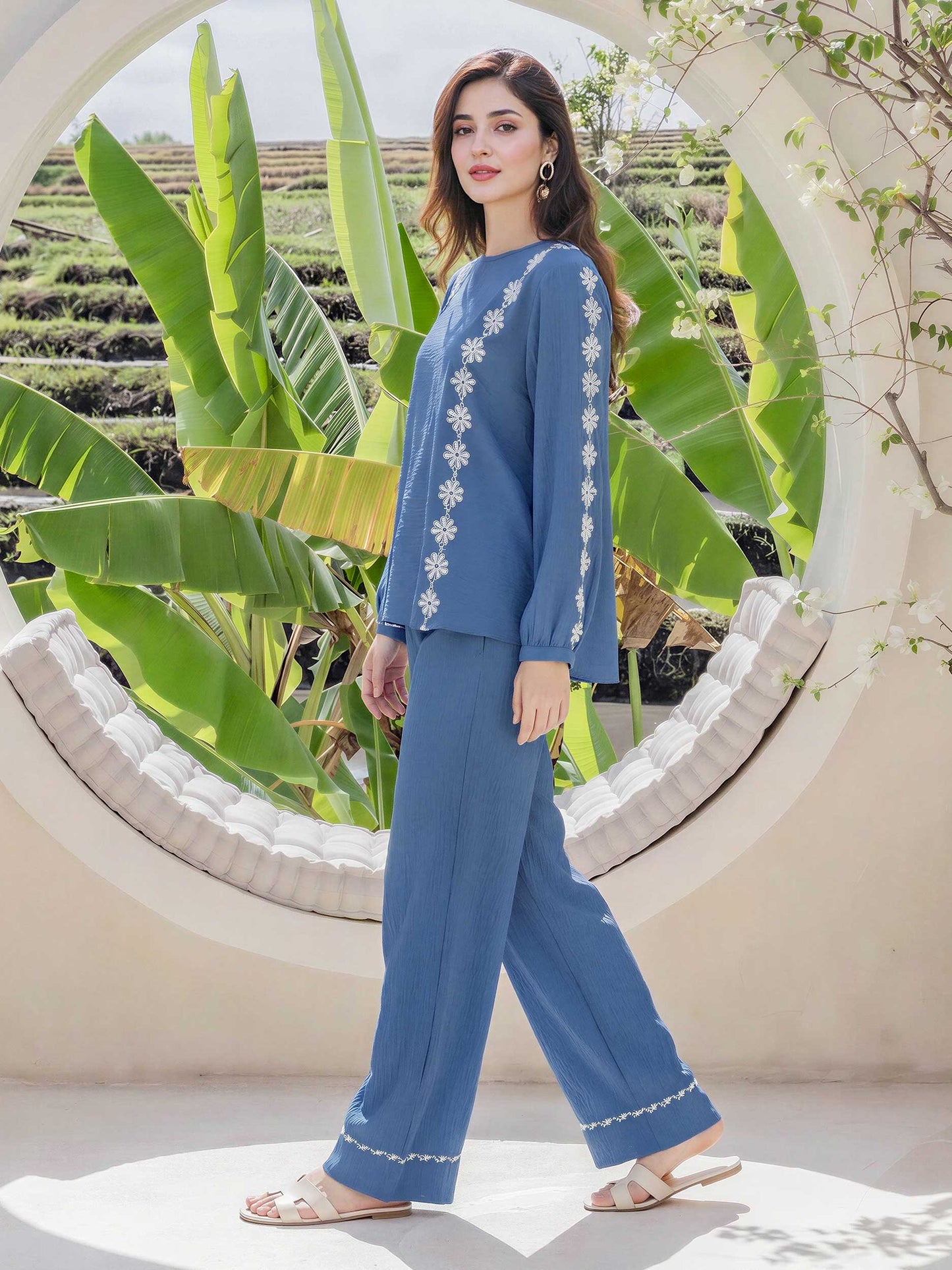 Textured Cotton Co-ord Set- Embroidered