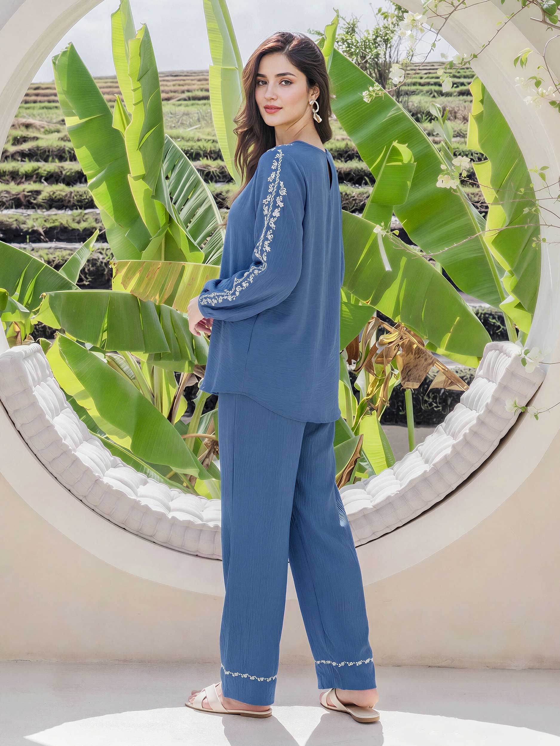 Textured Cotton Co-ord Set- Embroidered