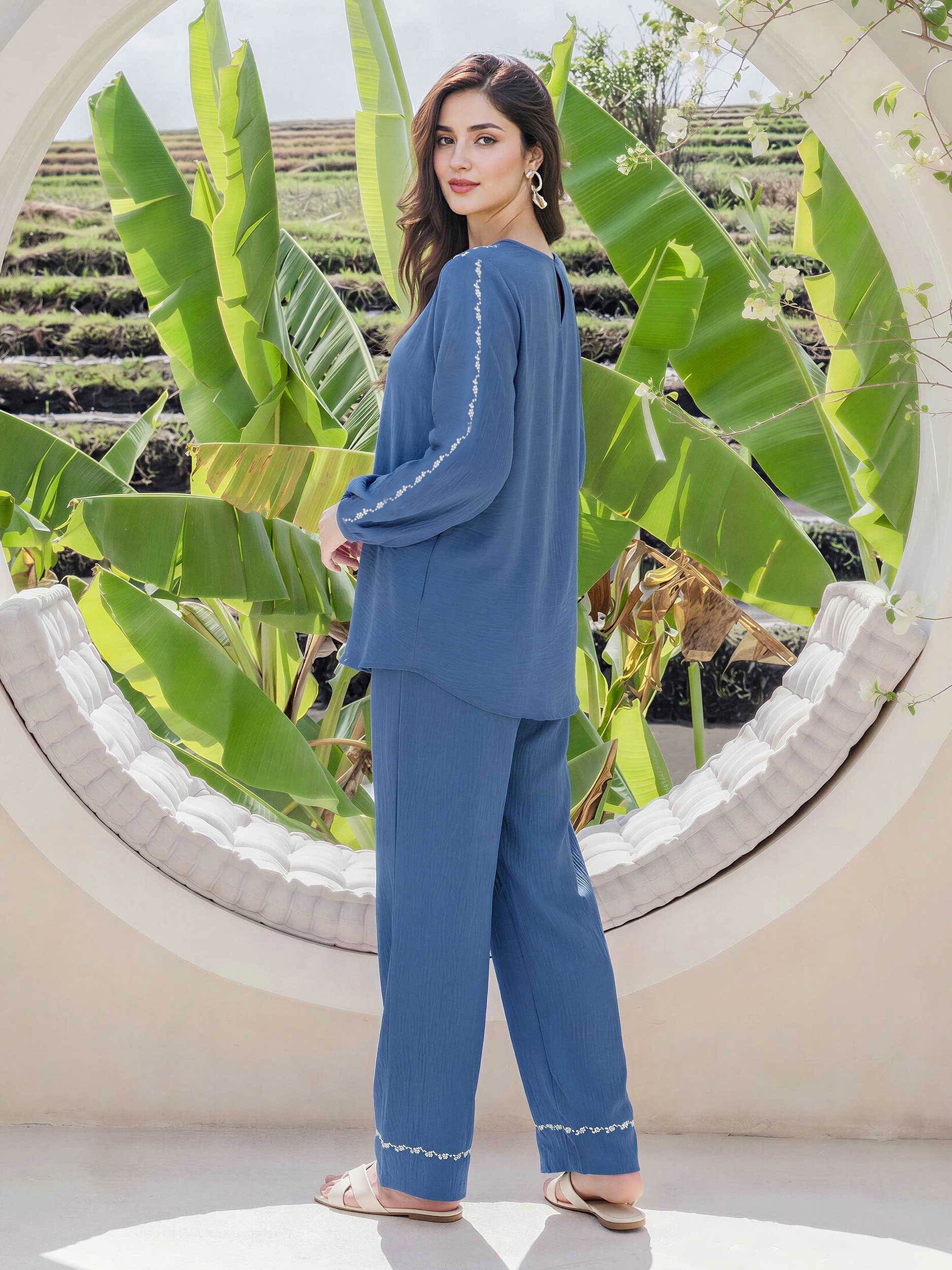 Textured Cotton Co-ord Set- Embroidered
