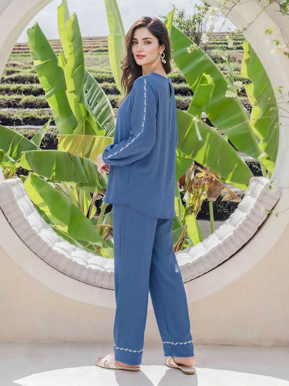 Textured Cotton Co-ord Set- Embroidered