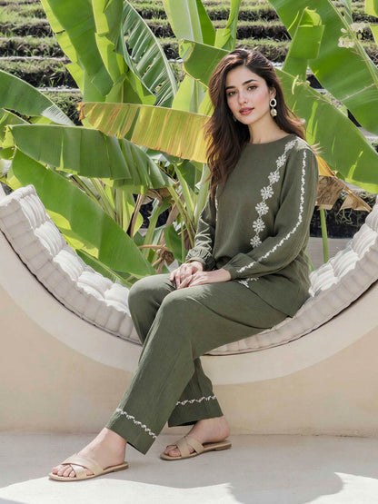 Textured Cotton Co-ord Set- Embroidered