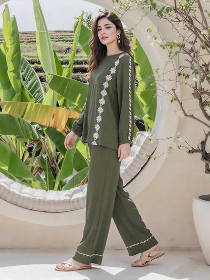 Textured Cotton Co-ord Set- Embroidered
