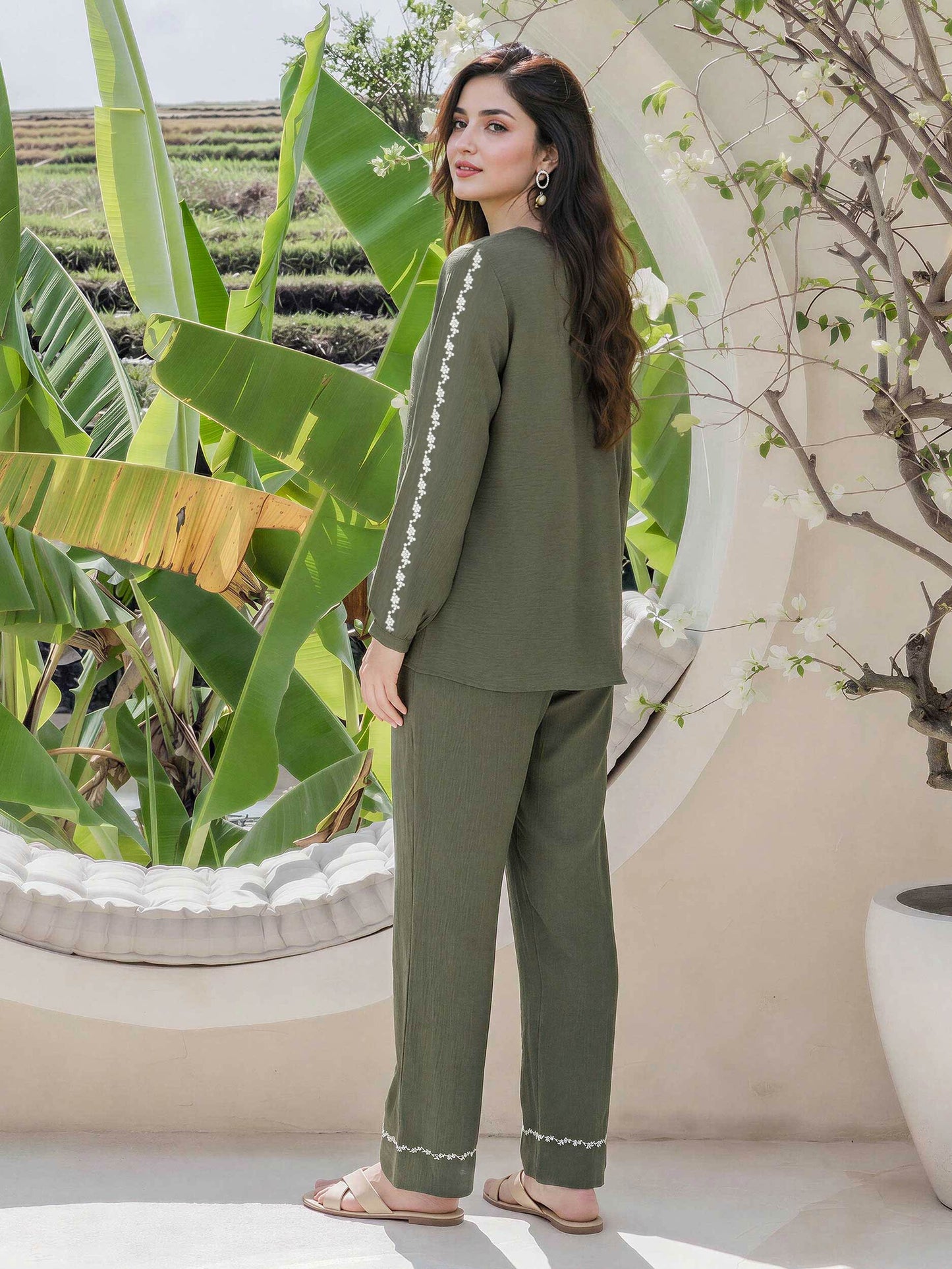 Textured Cotton Co-ord Set- Embroidered