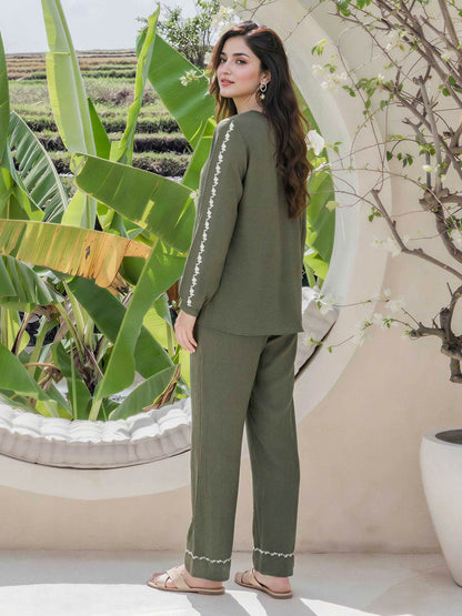 Textured Cotton Co-ord Set- Embroidered