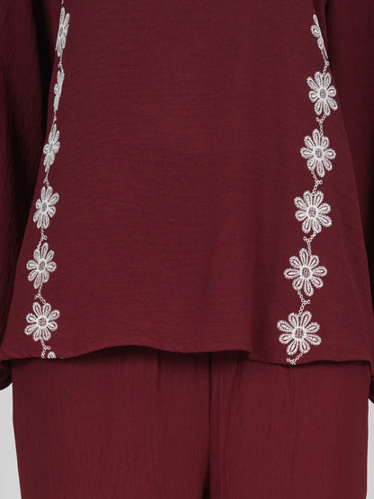 Textured Cotton Co-ord Set- Embroidered