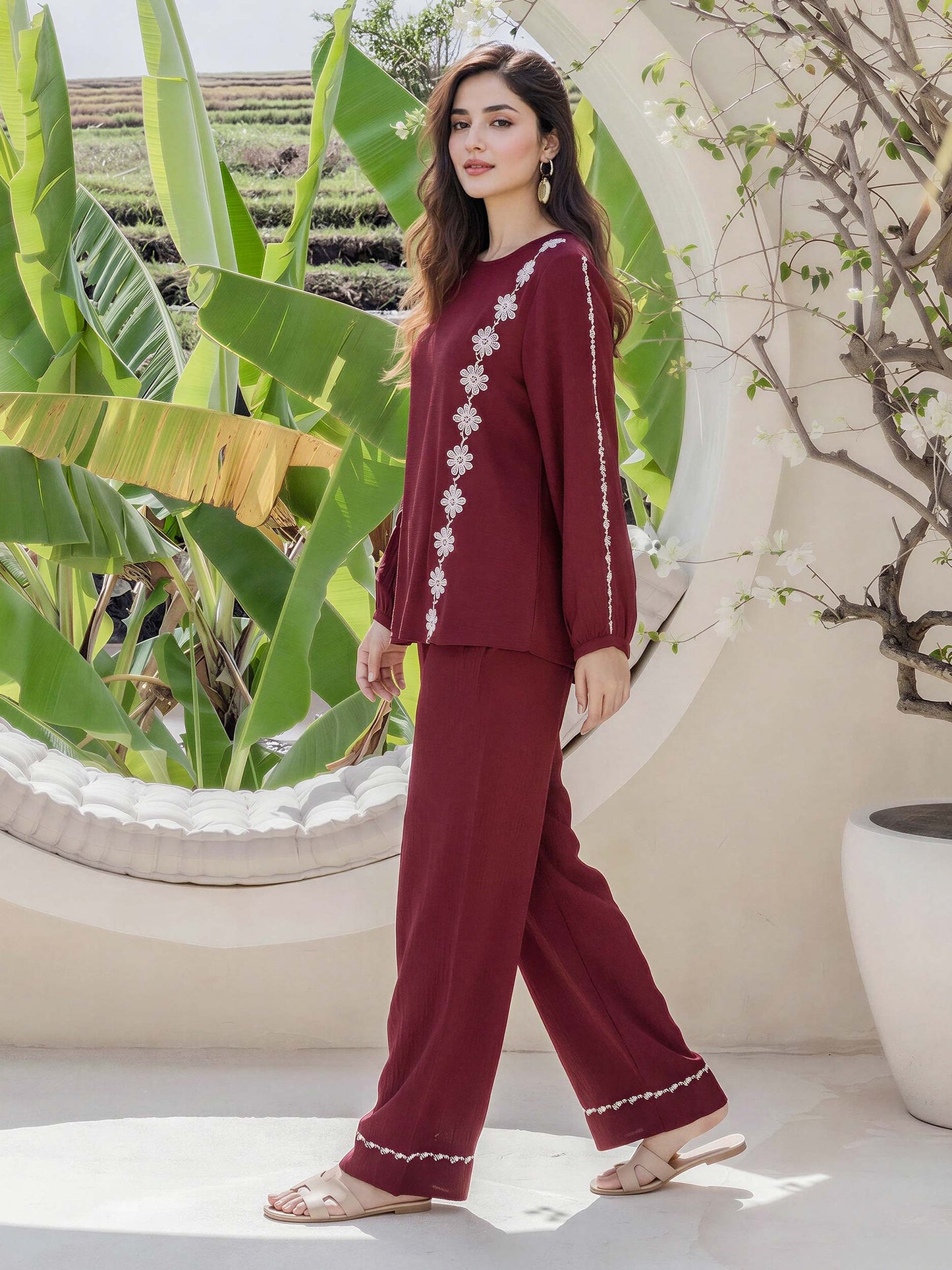 Textured Cotton Co-ord Set- Embroidered