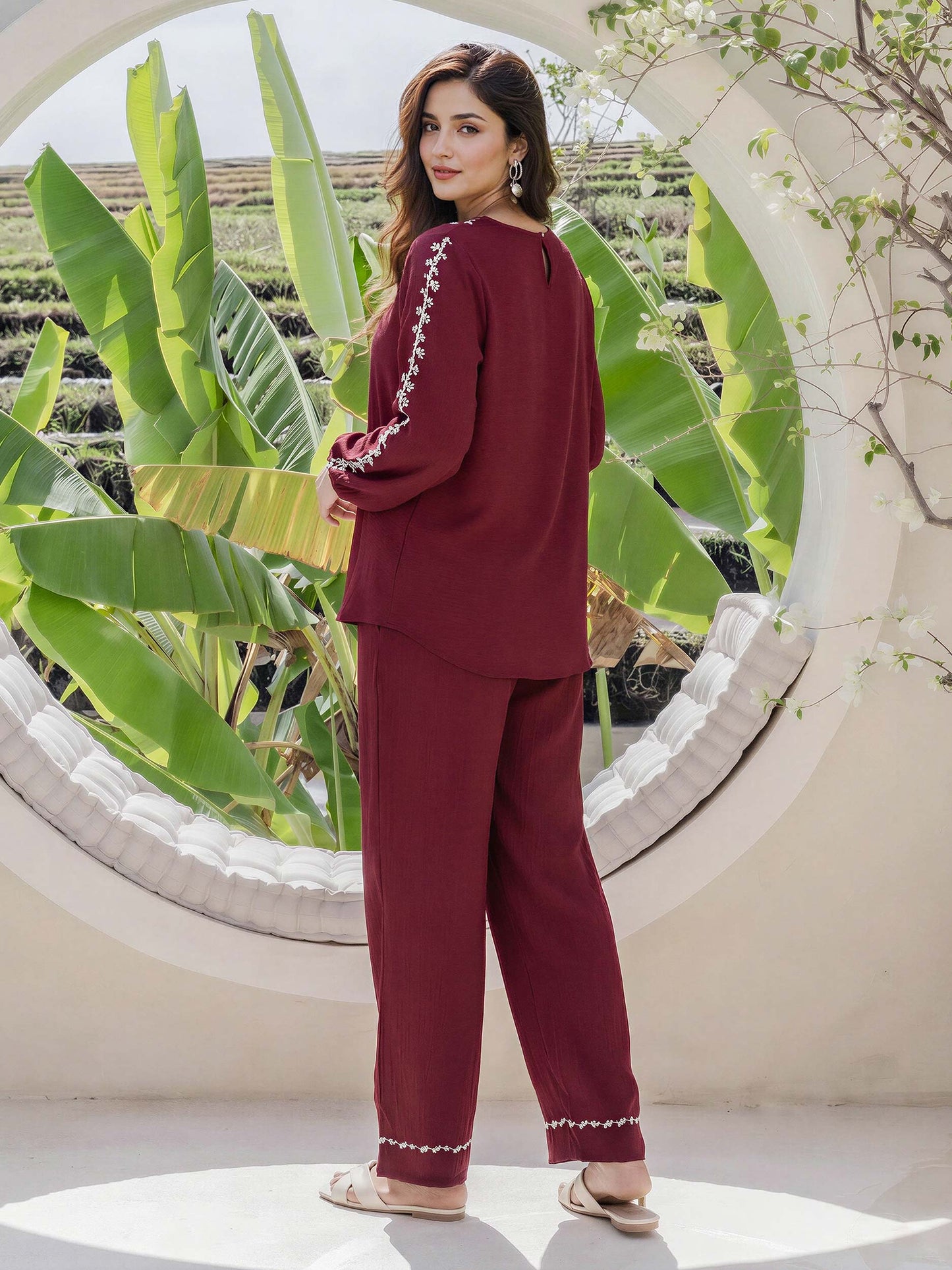 Textured Cotton Co-ord Set- Embroidered