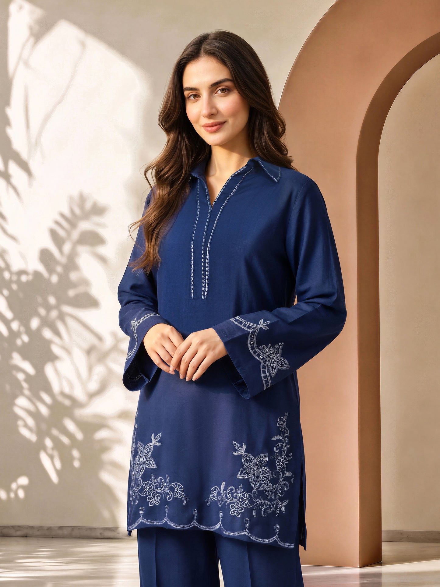 Viscose Slub Co-ord Set- Embroidered