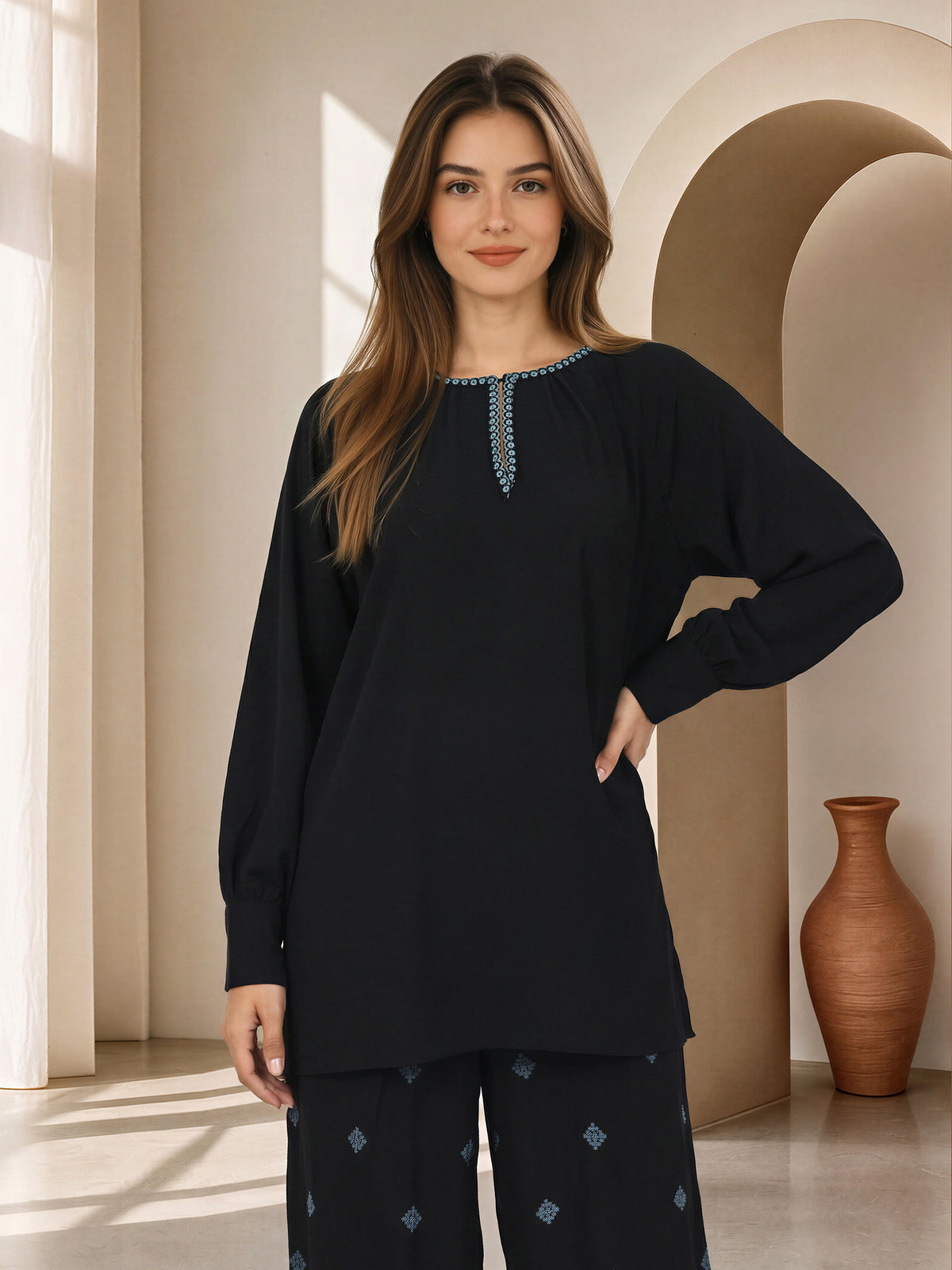 Viscose Co-ord Set- Embroidered