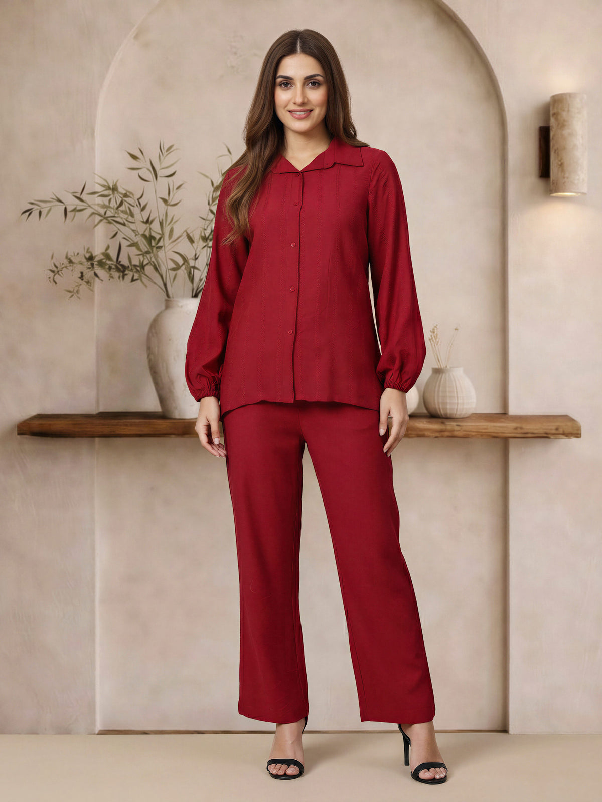 Button Down Co-ord Set- Embroidered