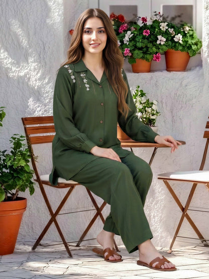 Polyester Viscose Co-ord Set- Embroidered