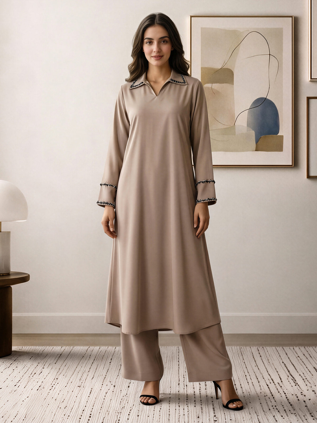 2 Piece Premium Silk Suit- Embellished (Pret)