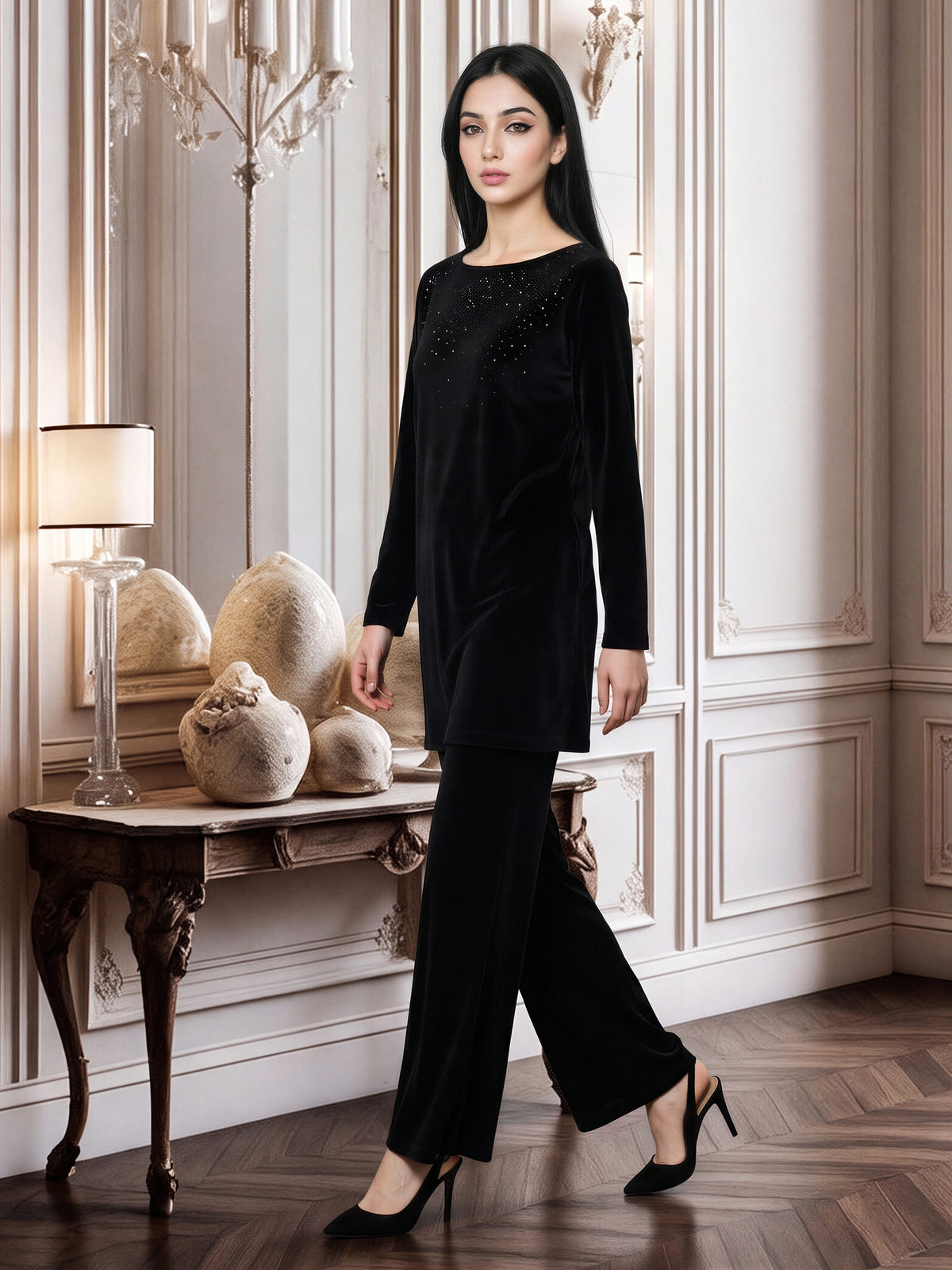 Velour Shimmer Co-ord- Embellished