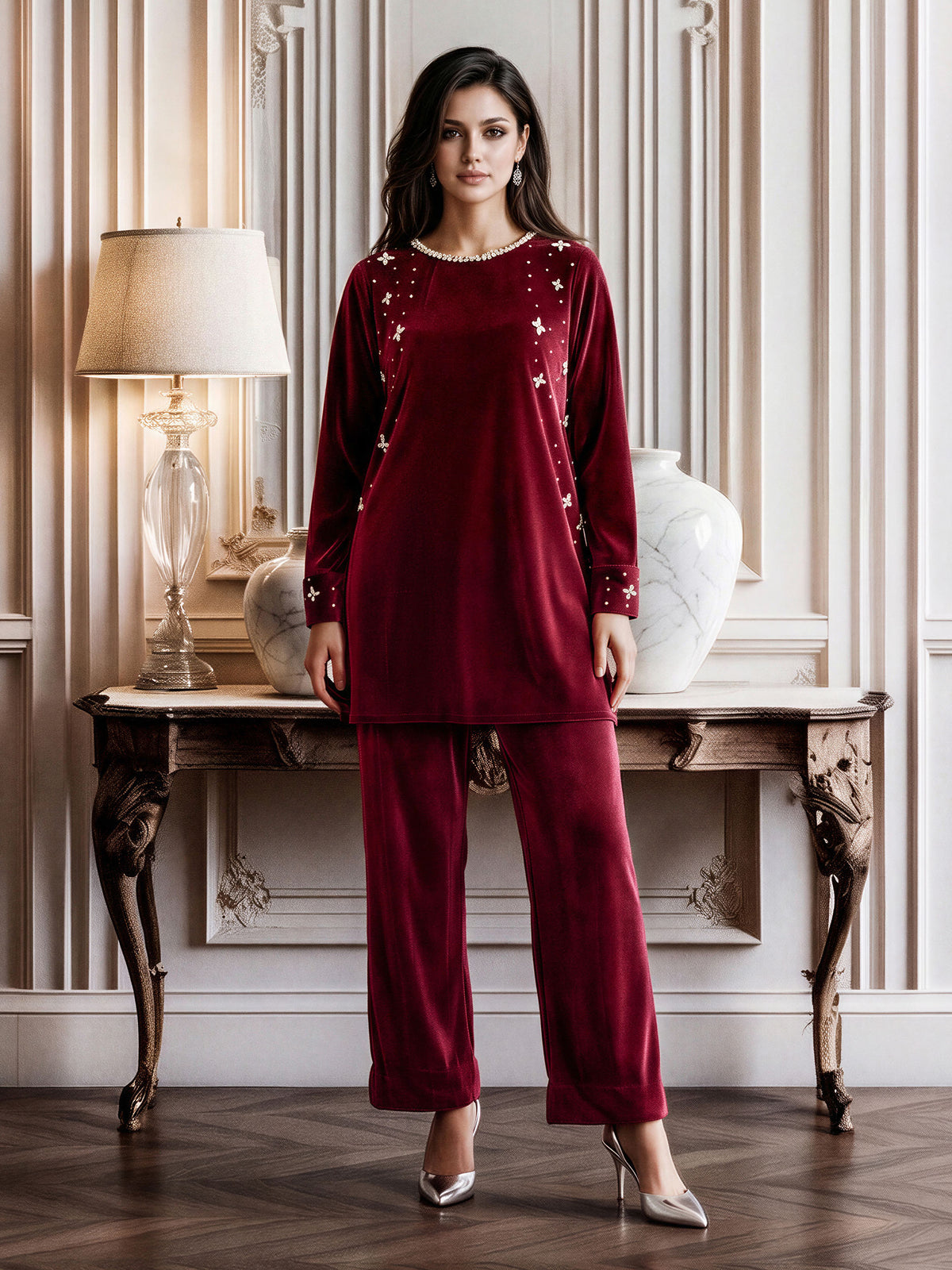 Velour Shimmer Co-ord- Embellished