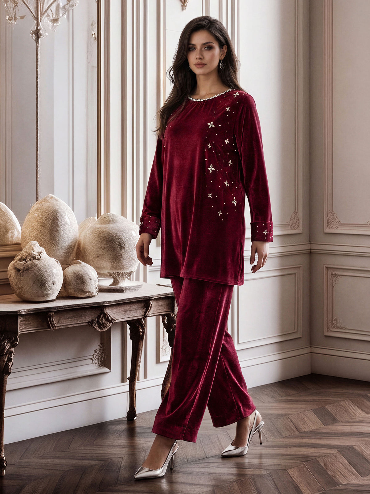 Velour Shimmer Co-ord- Embellished