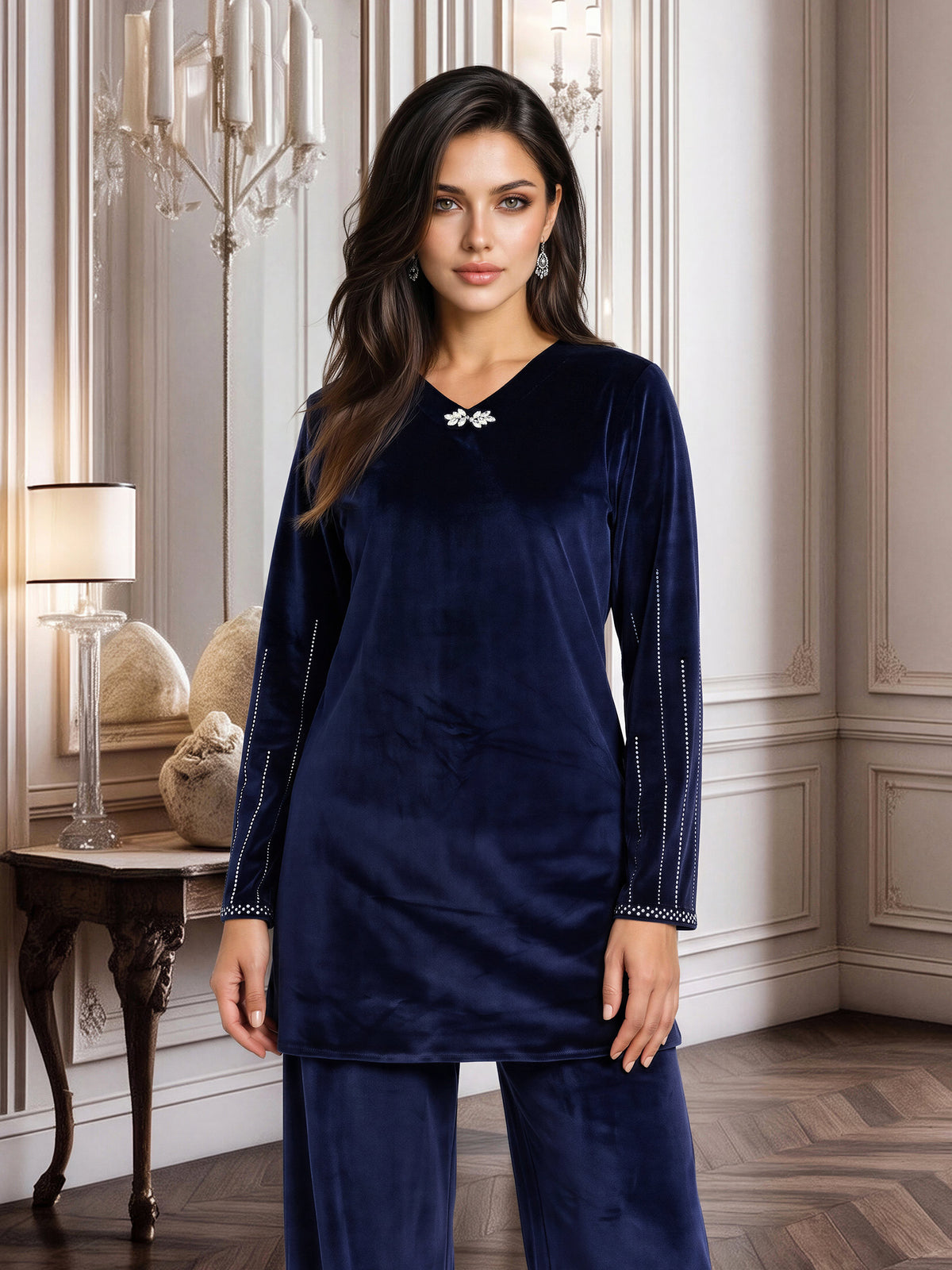 Velour Co-ord Set- Embellished