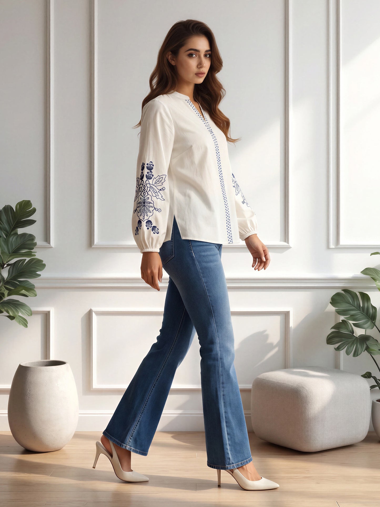 Blue Bloom Top- Embroidered