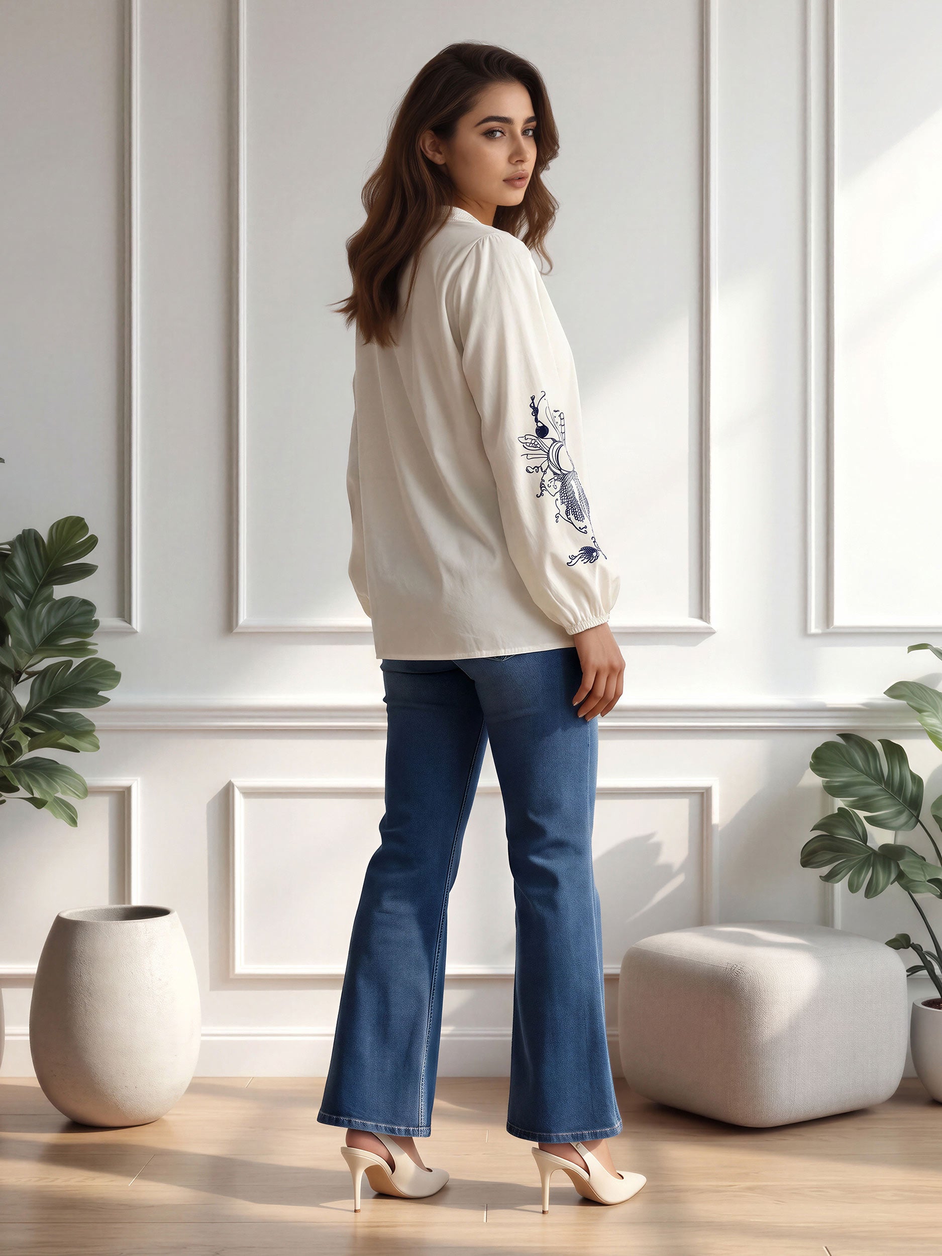 Blue Bloom Top- Embroidered