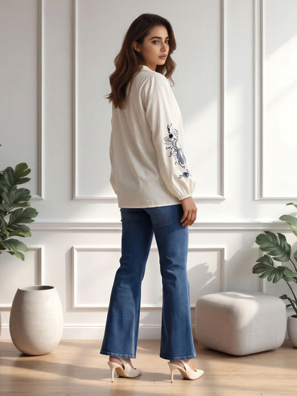 Blue Bloom Top- Embroidered