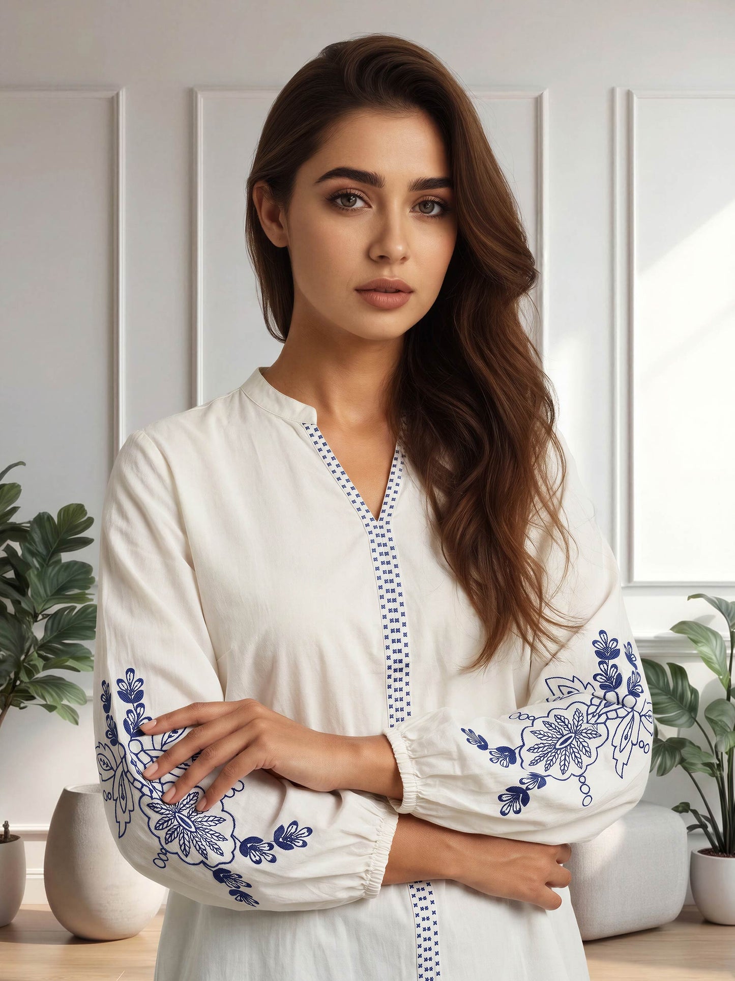 Blue Bloom Top- Embroidered