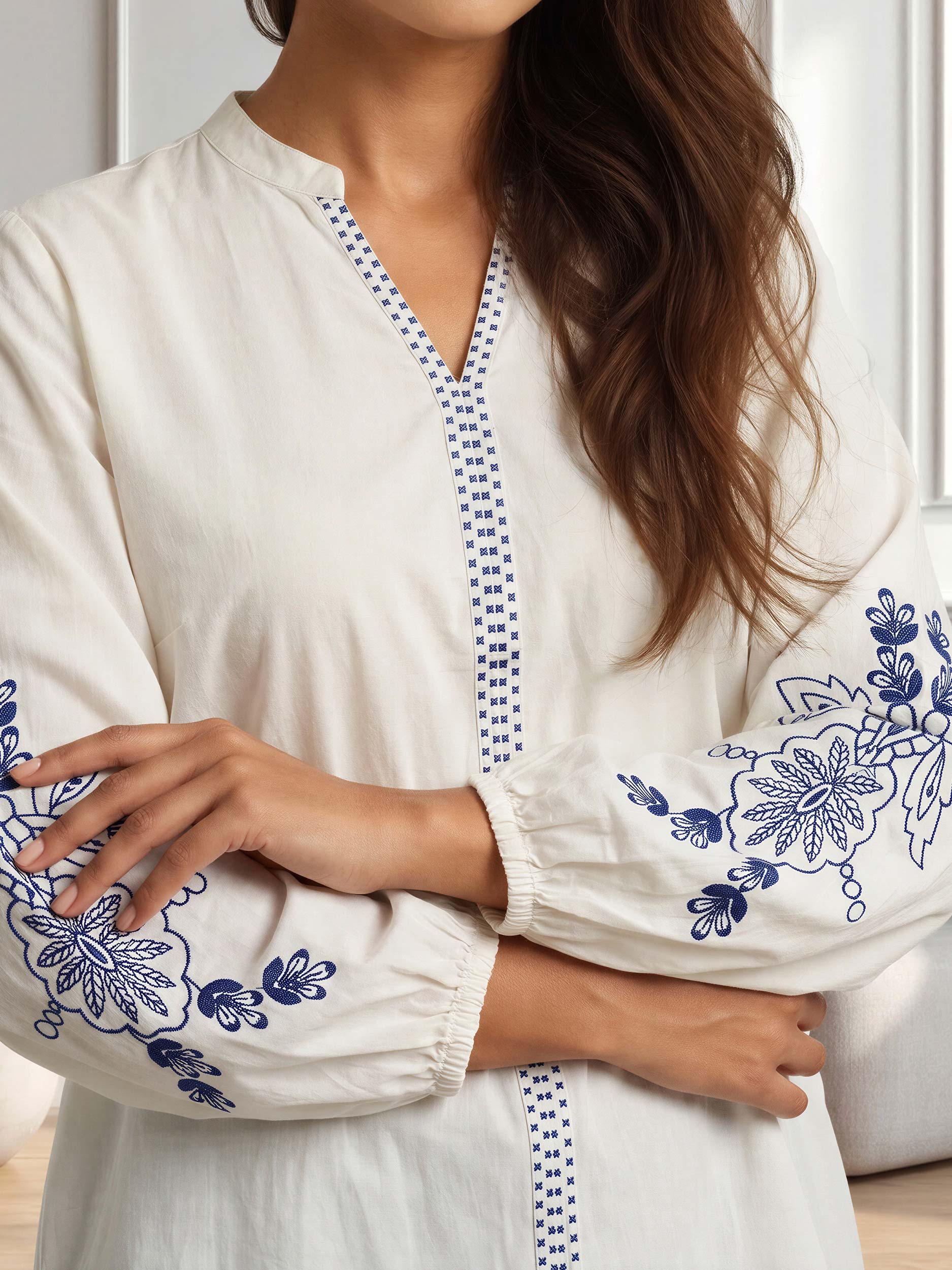 Blue Bloom Top- Embroidered