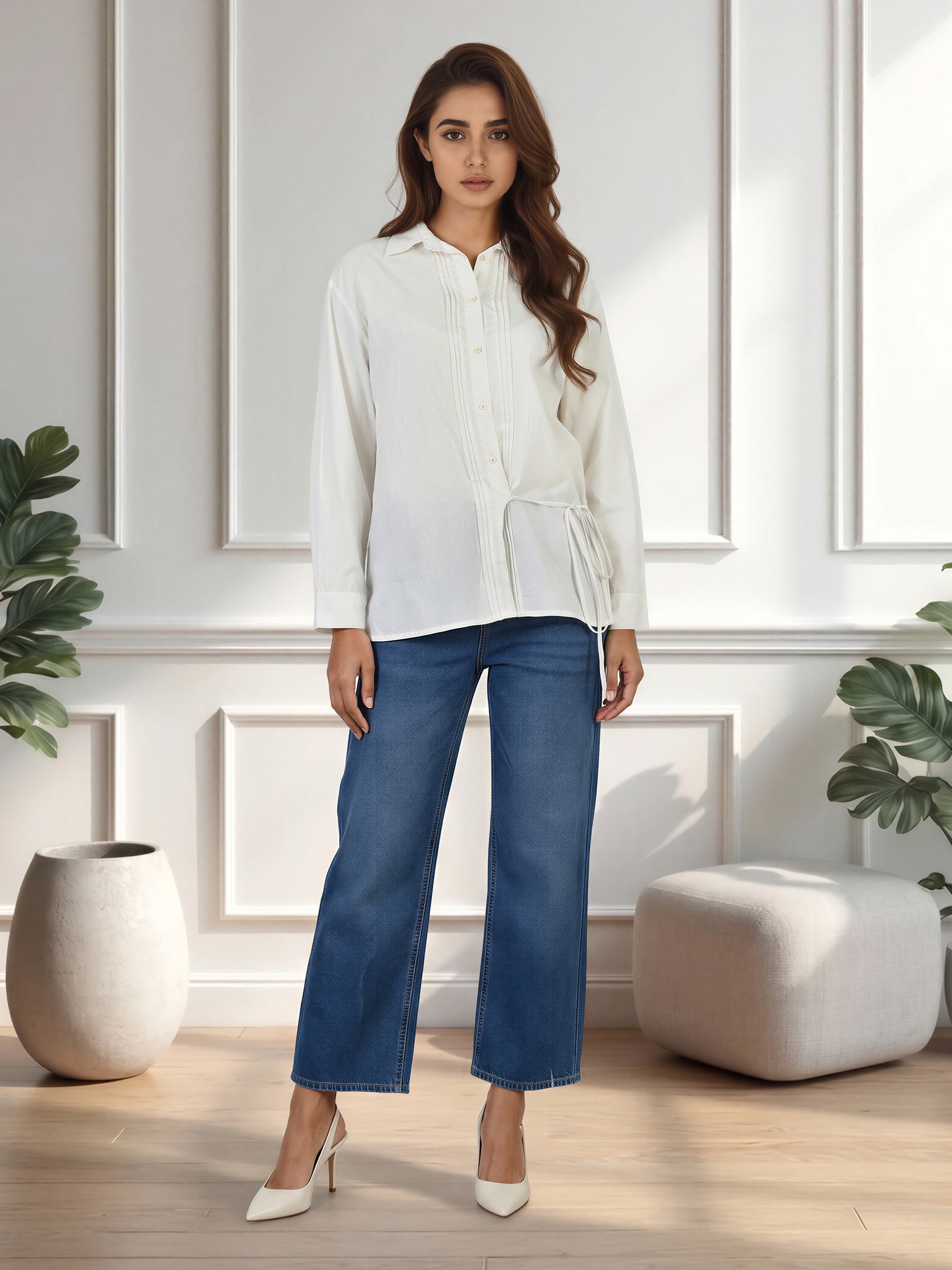 Pleated Button-Down