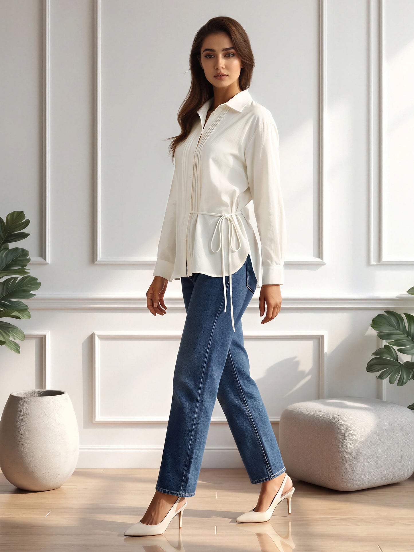 Pleated Button-Down