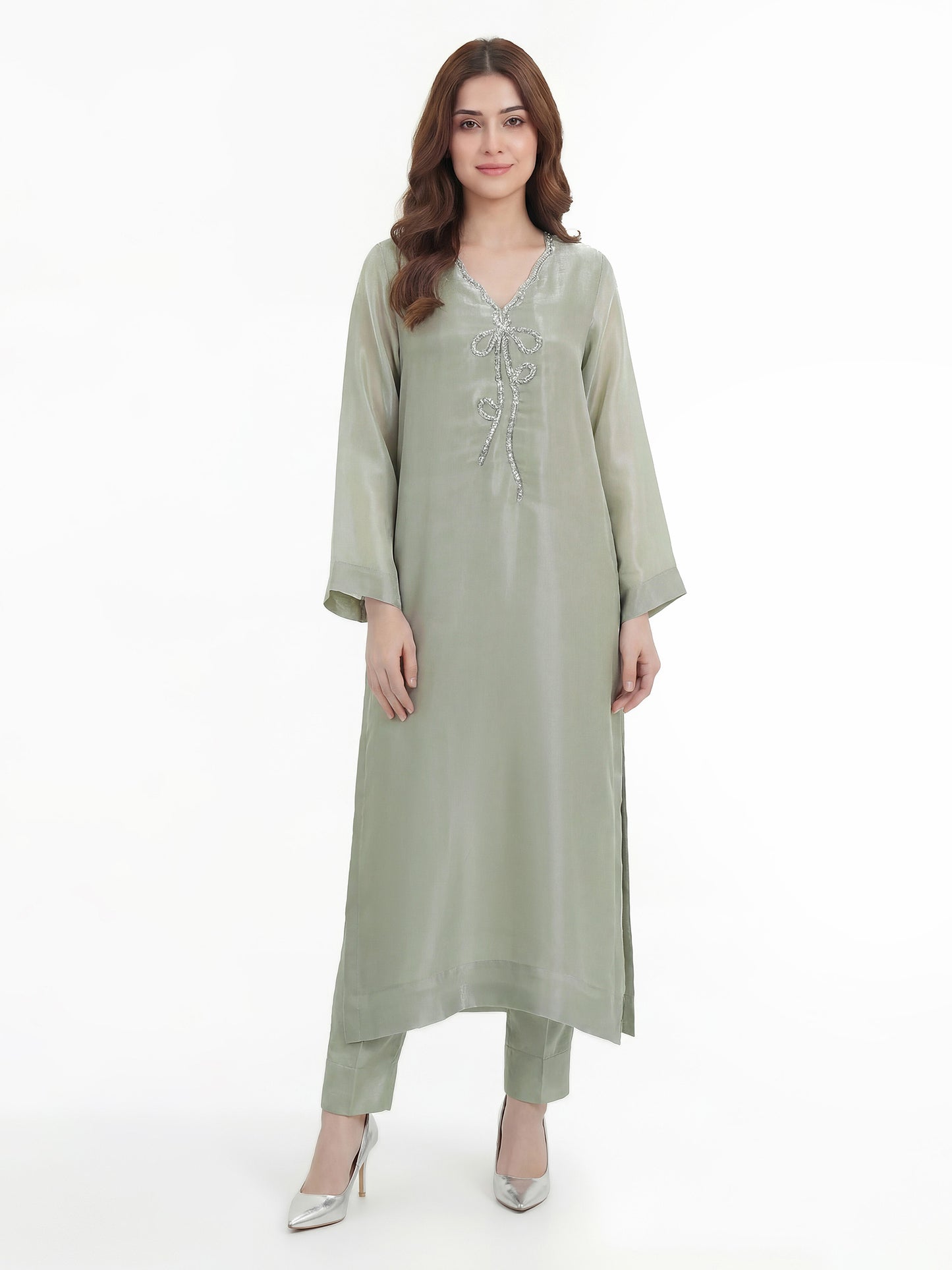 2 Piece Silk Suit- Embellished (Pret)