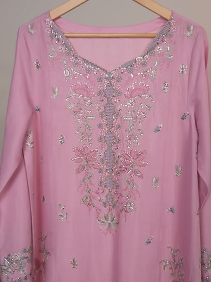 3 Piece Raw Silk Suit- Embroidered (Unstitched)